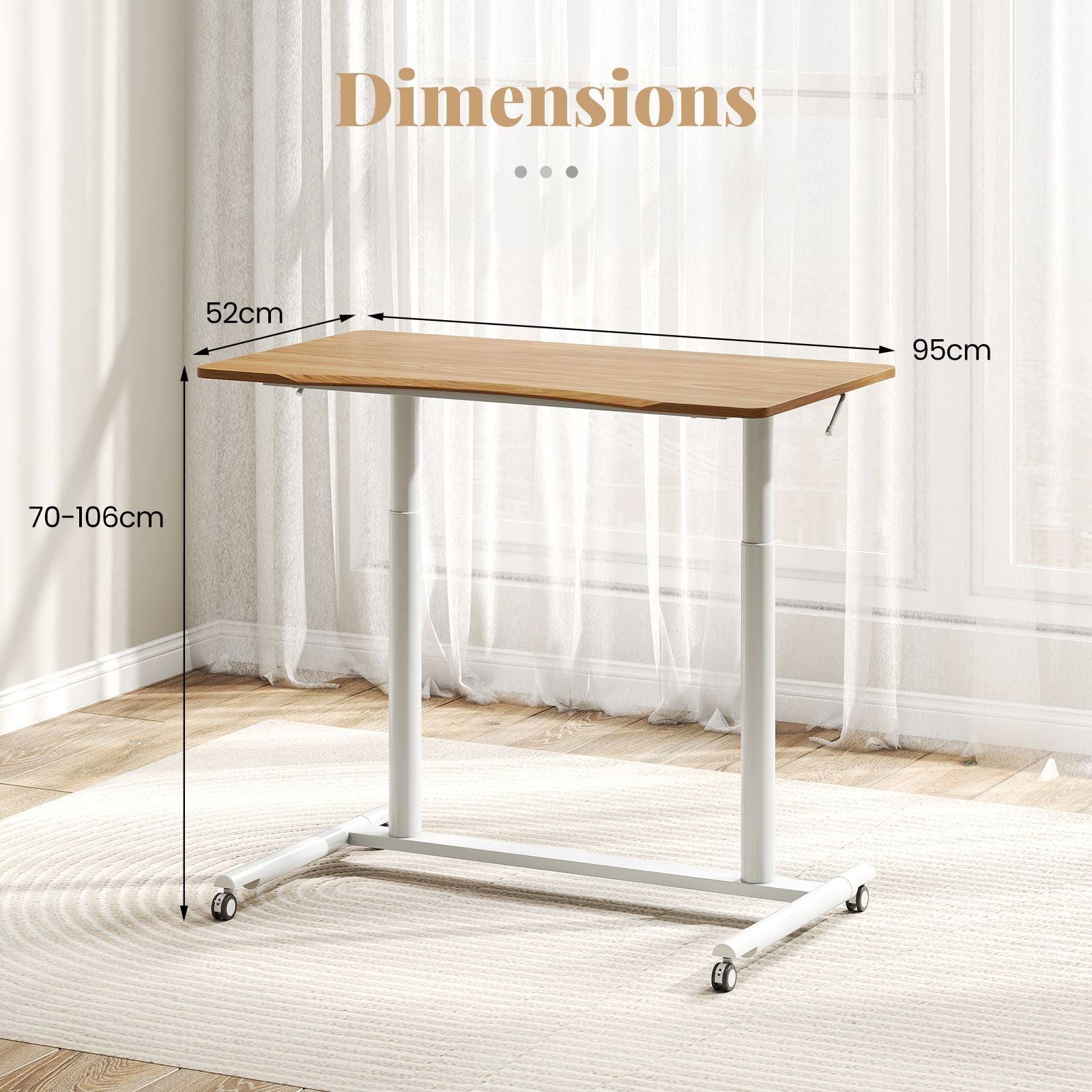 C-Shaped Mobile Standing Desk with Adjustable Height and Lockable Wheels