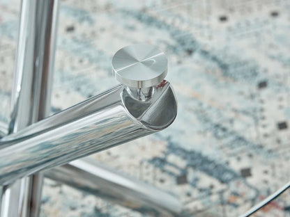 Seline Modern round Dining Table Set in Glass and Chrome with 2 Luxury Faux Leather Dining Chairs