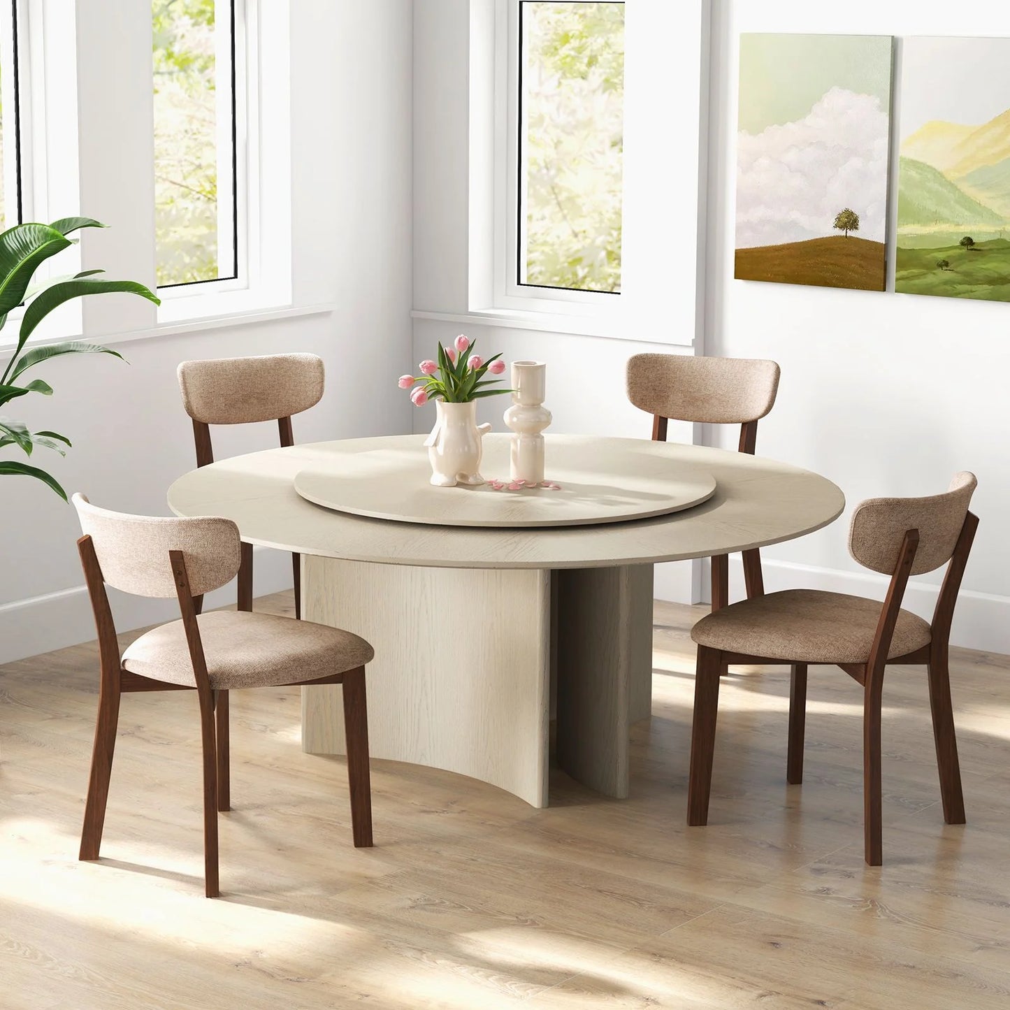 Upholstered Mid-Back Chairs with Solid Rubber Wood Frame