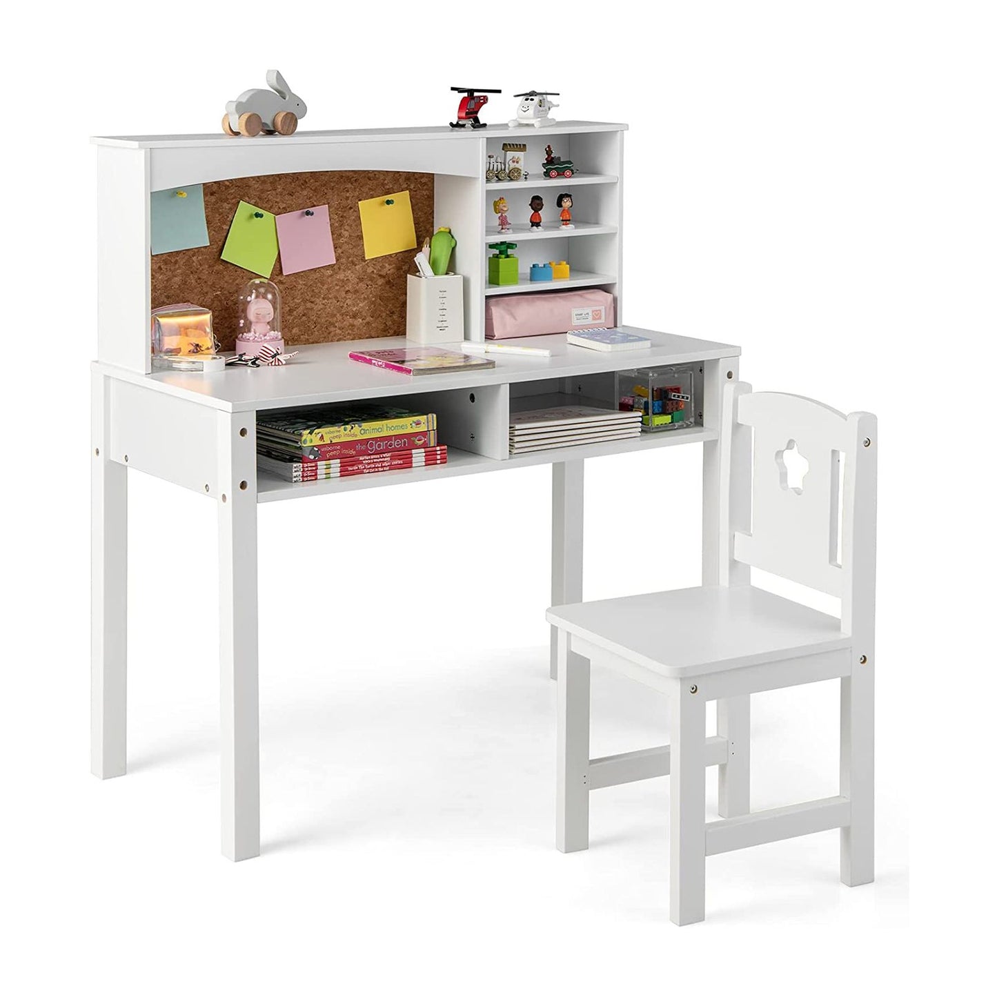 Wooden Kids Desk and Chair Set with Hutch for Studying and Reading
