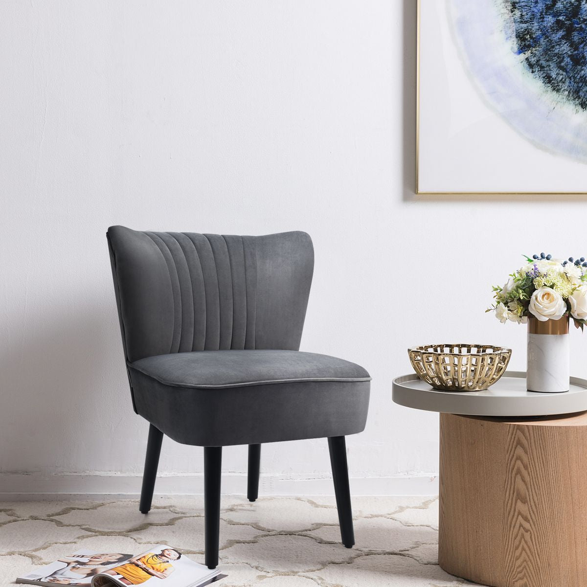 Velvet Accent Chair Set of 2 Modern Leisure Chair with Rubber Wood Legs