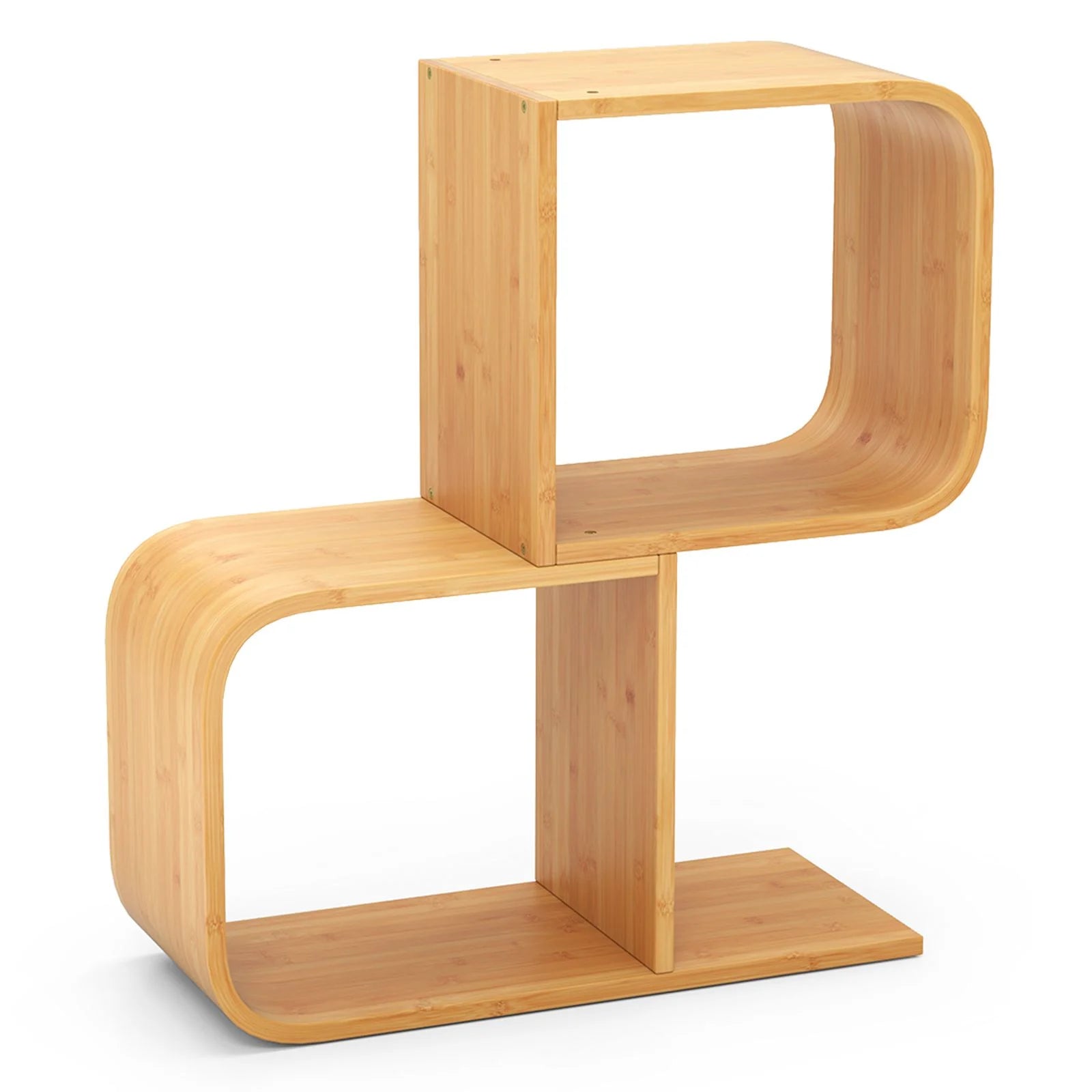 2/3/4/5-Tier S-Shaped Bookcase Bamboo Bookshelf with Open Cubes