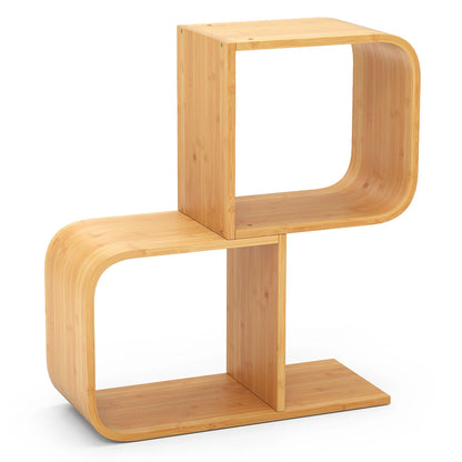 2/3/4/5-Tier S-Shaped Bookcase Bamboo Bookshelf with Open Cubes