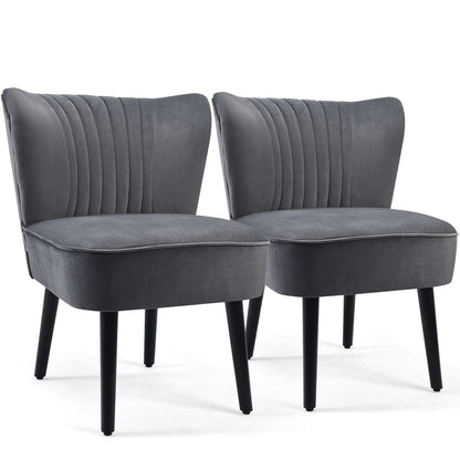Velvet Accent Chair Set of 2 Modern Leisure Chair with Rubber Wood Legs