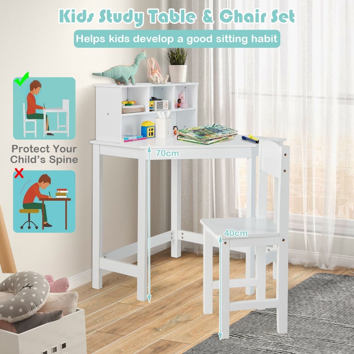 Kids Corner Desk and Chair Set with Chair and Hutch