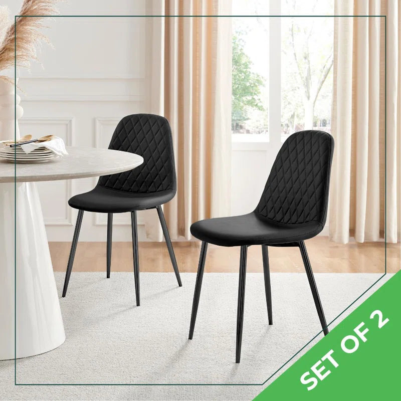 Corova Faux Leather Modern Dining Chairs with Metal Tapered Legs & Diamond Stitching