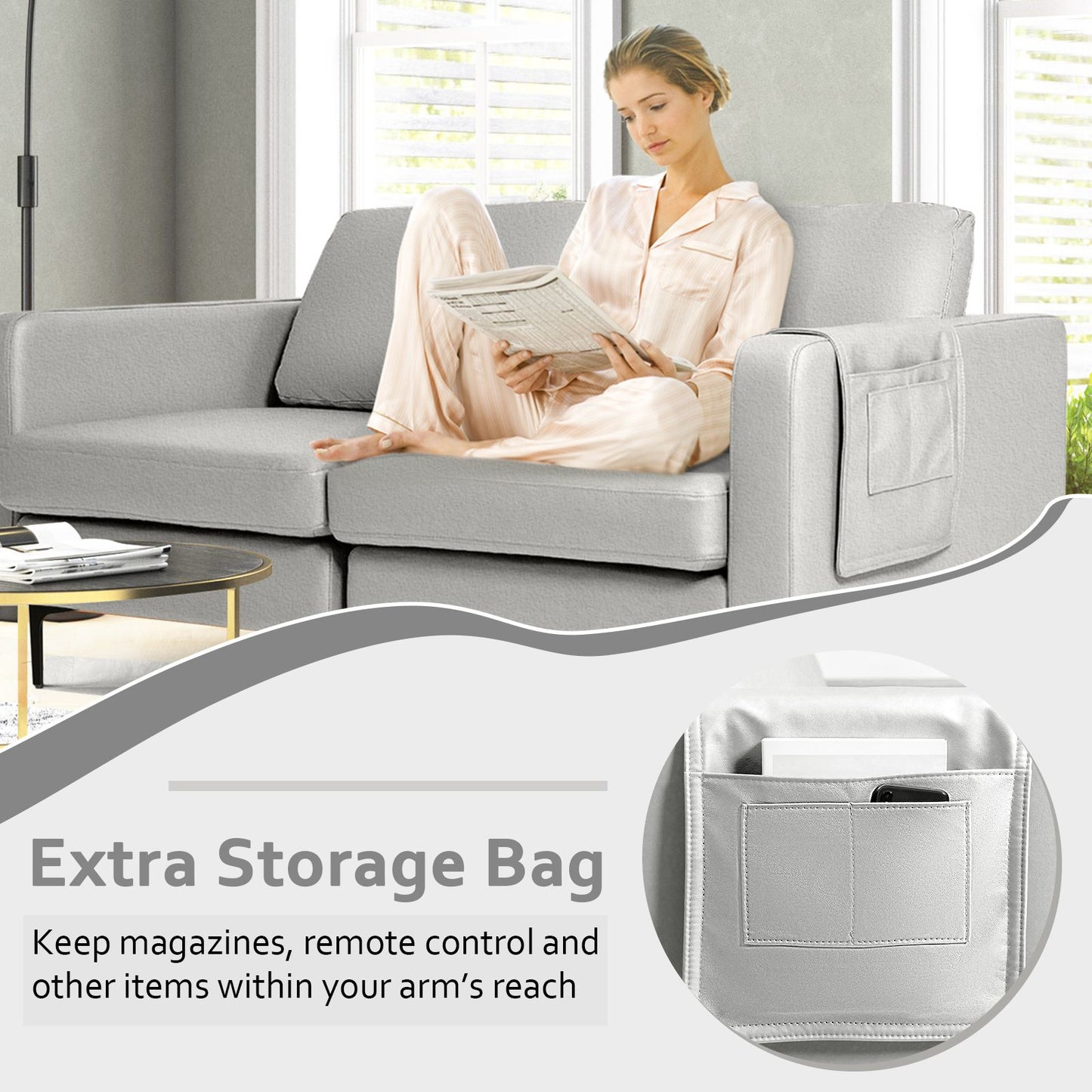 2-Seat Modern Sofa Couch with Detachable Remote Control Holder