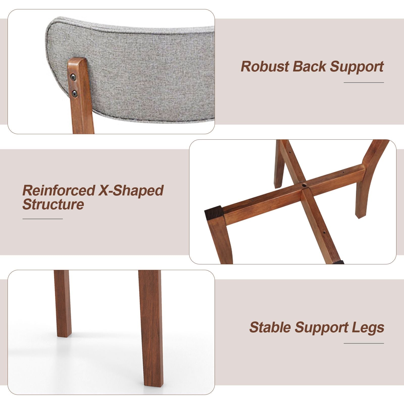 Upholstered Mid-Back Chairs with Solid Rubber Wood Frame