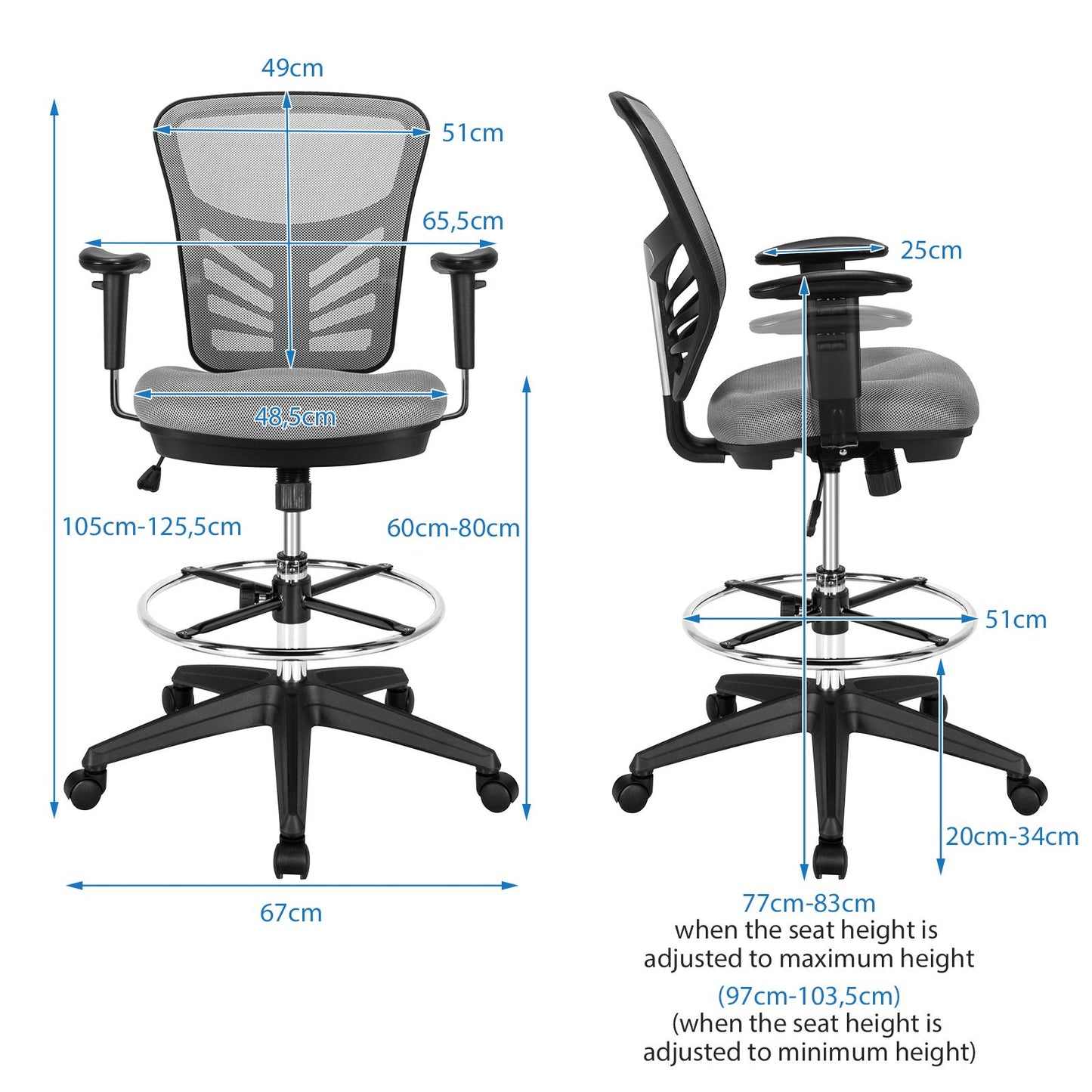Mesh Drafting Chair with Adjustable Footrest