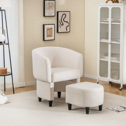 Upholstered Velvet Barrel Chair Modern Club Chair with Ottoman