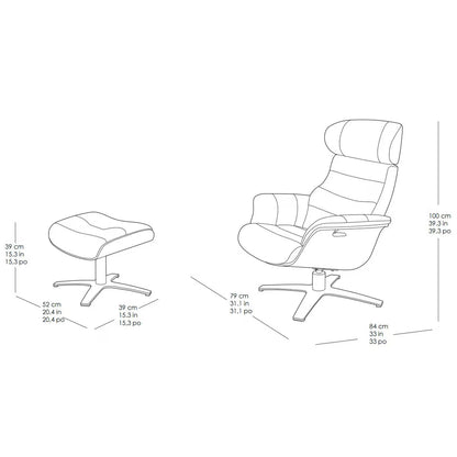 Karma Black Top Grain Leather Swivel Chair with Ottoman