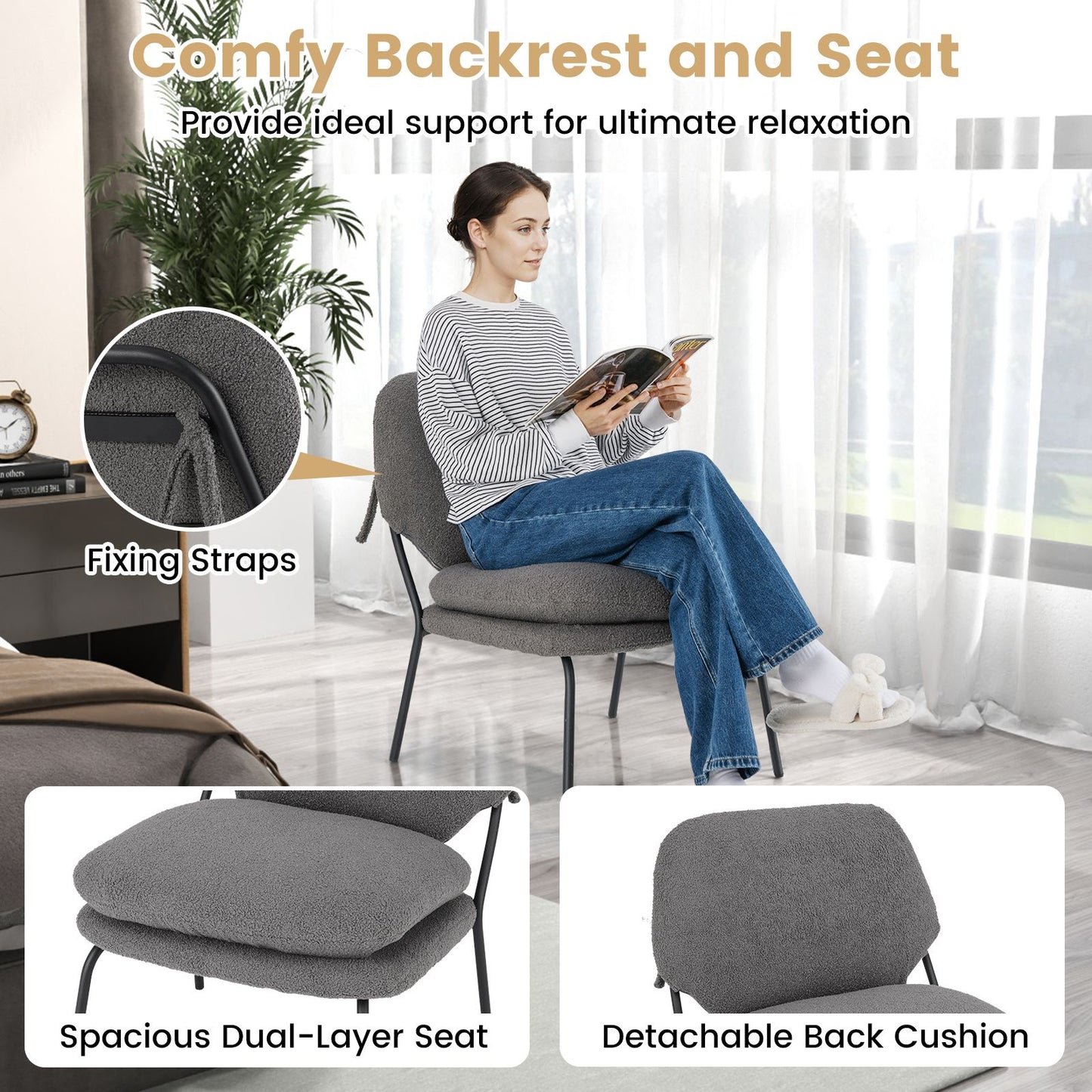 Armless Accent Chair Teddy Fleece Fabric Upholstered Leisure Chair