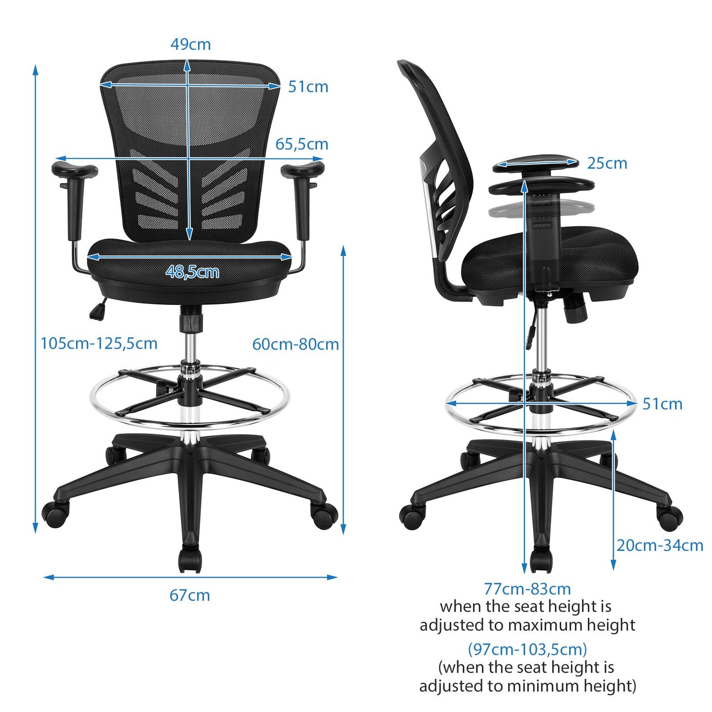 Mesh Drafting Chair with Adjustable Footrest