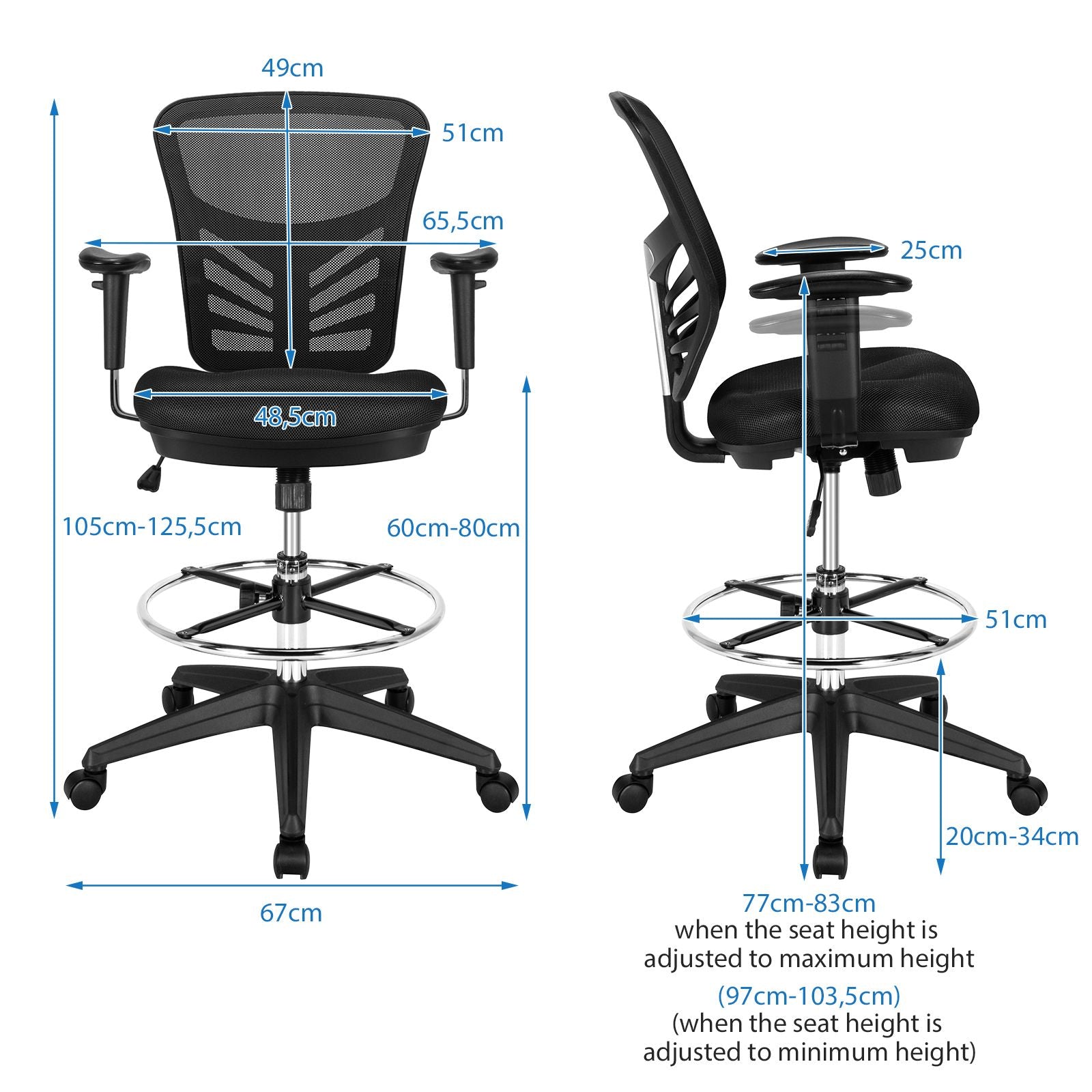 Mesh Drafting Chair with Adjustable Footrest