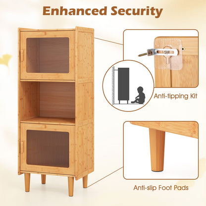 3-Cube Bamboo Cabinet with Open Compartment and 2 Acrylic Doors