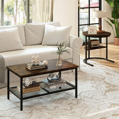 Set of 2 Nesting Coffee Table with Extra Storage Shelf