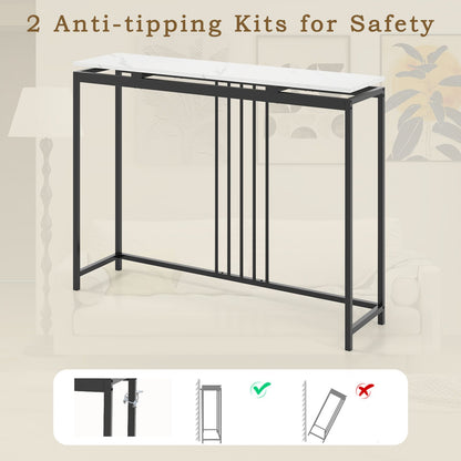 120Cm Console Table Narrow Entryway Table with Faux Marble Tabletop