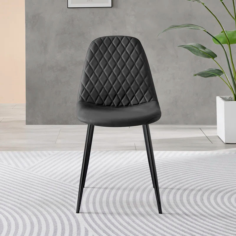 Corova Faux Leather Modern Dining Chairs with Metal Tapered Legs & Diamond Stitching