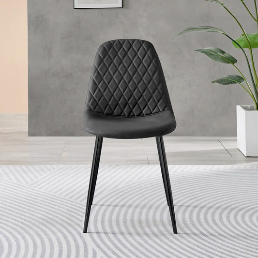 Corova Faux Leather Modern Dining Chairs with Metal Tapered Legs & Diamond Stitching
