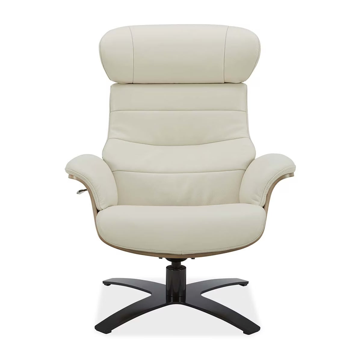 Karma Cream Top Grain Leather Swivel Chair with Ottoman