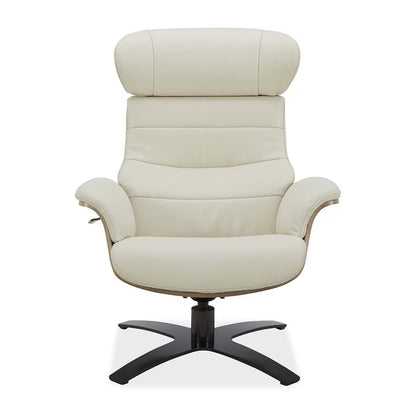 Karma Cream Top Grain Leather Swivel Chair with Ottoman