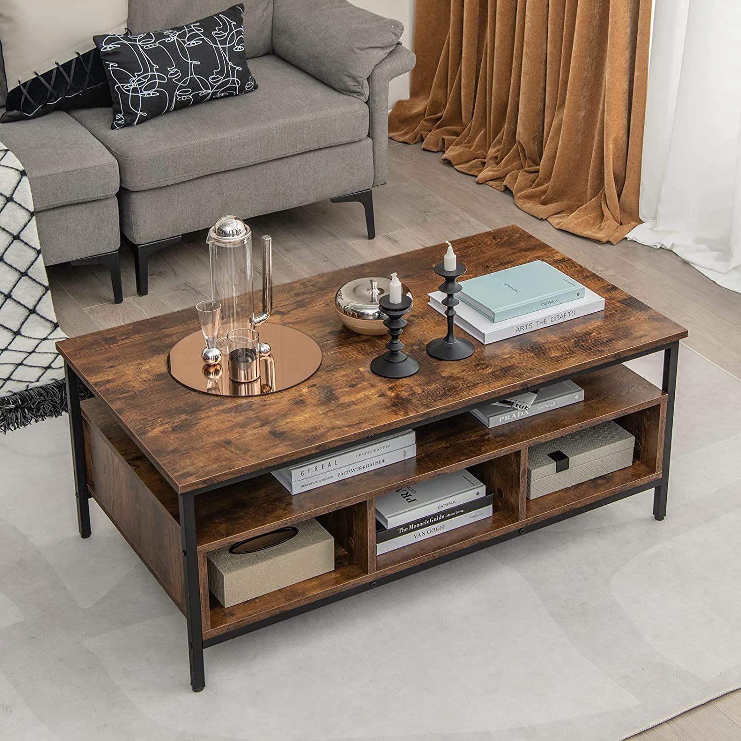 Wooden Cocktail Center Table with Storage Shelf for Living Room
