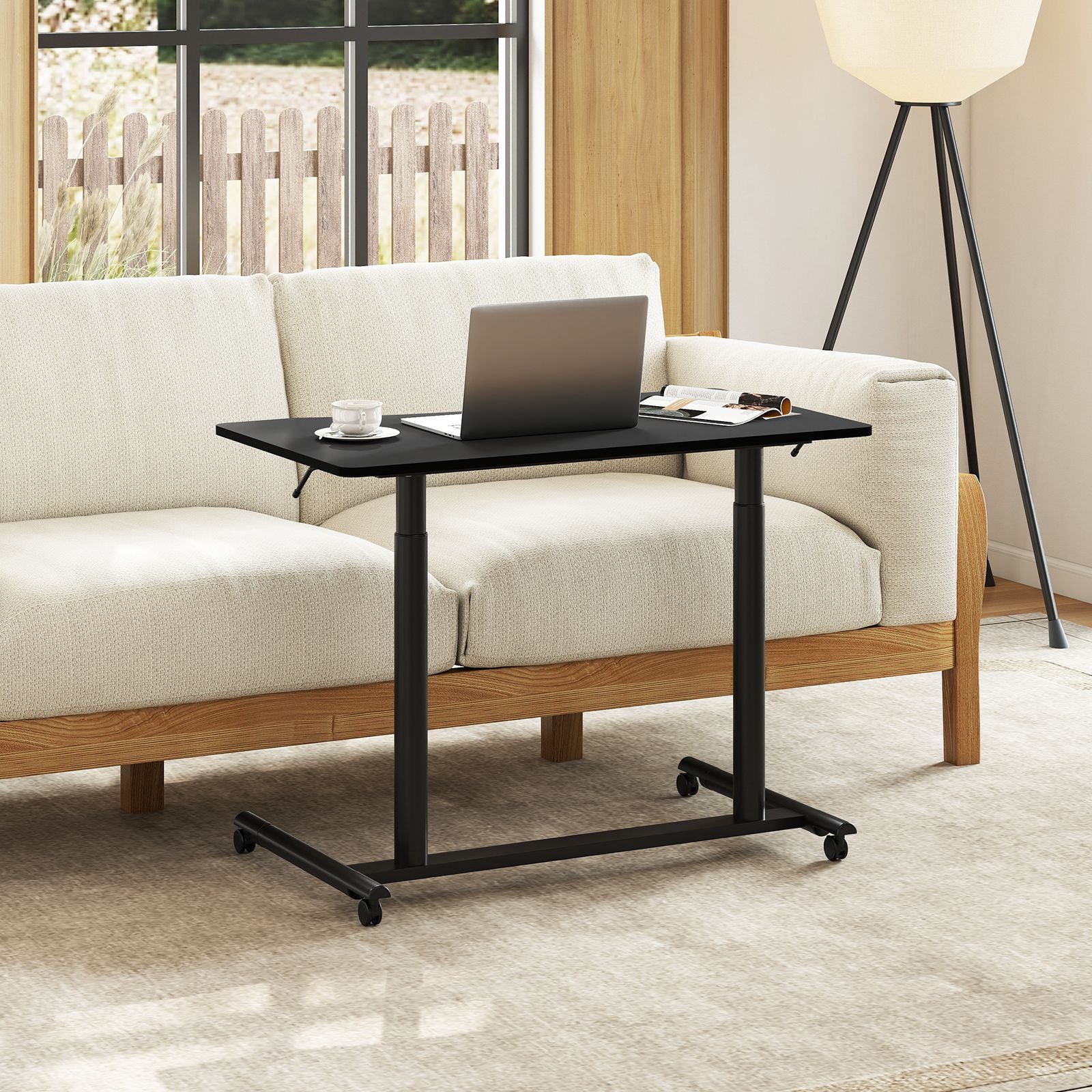 C-Shaped Mobile Standing Desk with Adjustable Height and Lockable Wheels