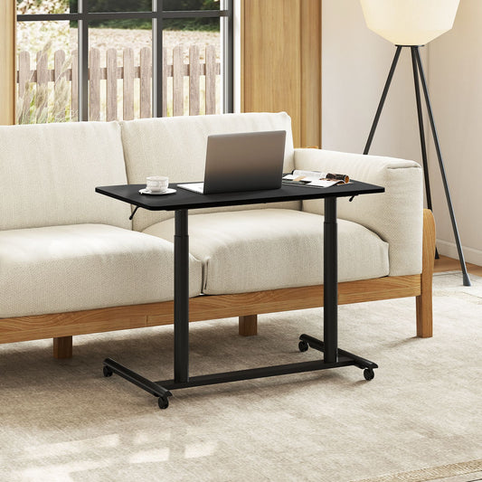 C-Shaped Mobile Standing Desk with Adjustable Height and Lockable Wheels