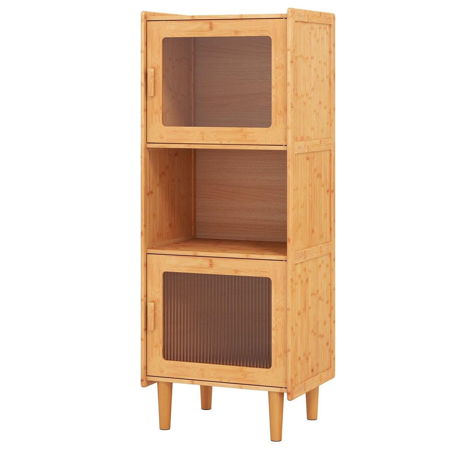 3-Cube Bamboo Cabinet with Open Compartment and 2 Acrylic Doors