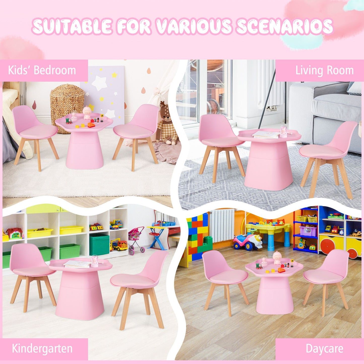 Toddler Activity Play Table with Backrest, Padded Seat and Concave Tabletop