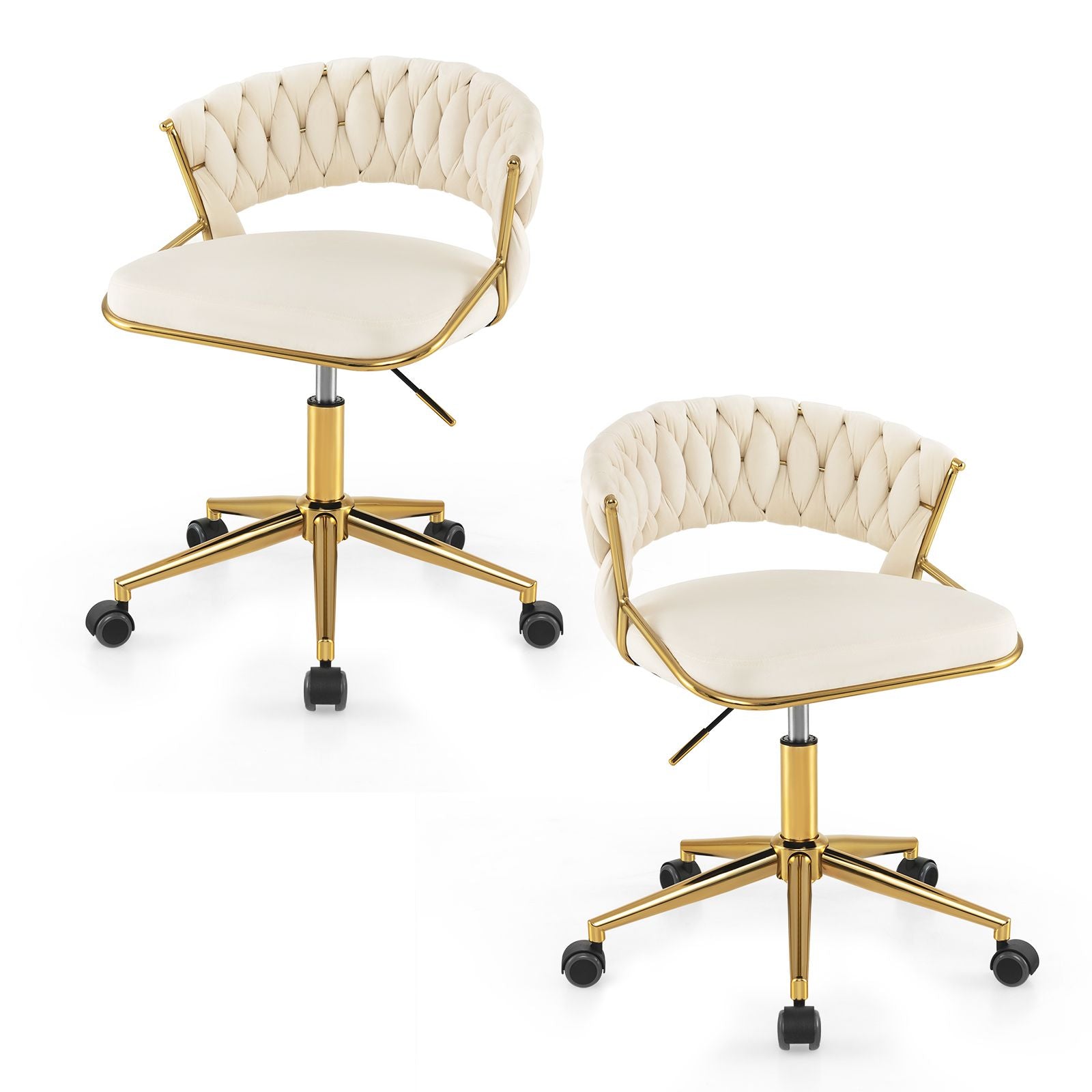 360° Swivel Home Office Desk Chair Set of 2 with Hand-Woven Back