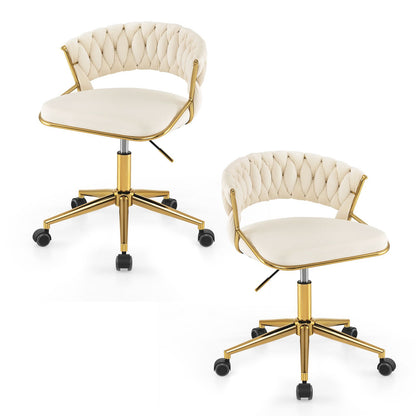 360° Swivel Home Office Desk Chair Set of 2 with Hand-Woven Back