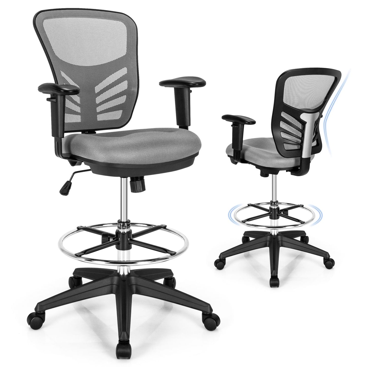 Mesh Drafting Chair with Adjustable Footrest