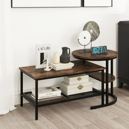 Set of 2 Nesting Coffee Table with Extra Storage Shelf