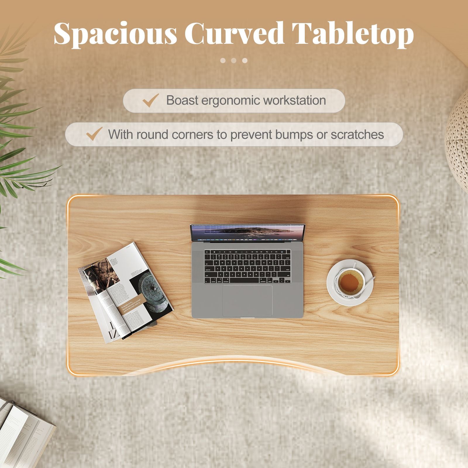 C-Shaped Mobile Standing Desk with Adjustable Height and Lockable Wheels