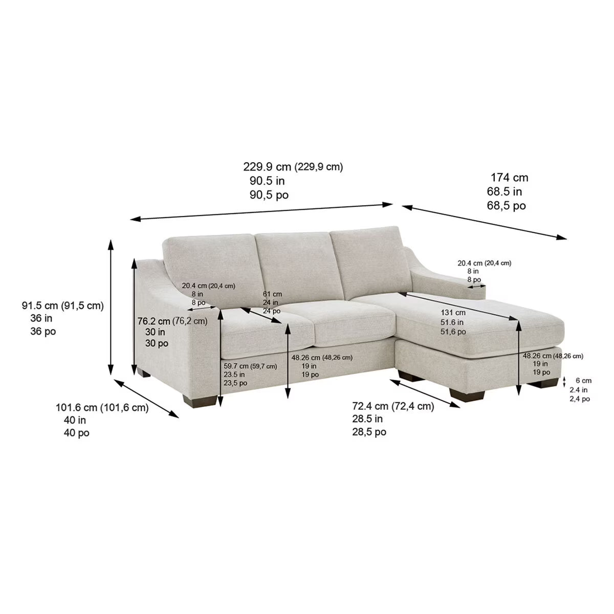 Dillard Grey Fabric Corner Sofa with Reversible Chaise