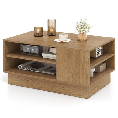 Modern Rectangle Coffee Table with 2-Tier Open Storage Shelves