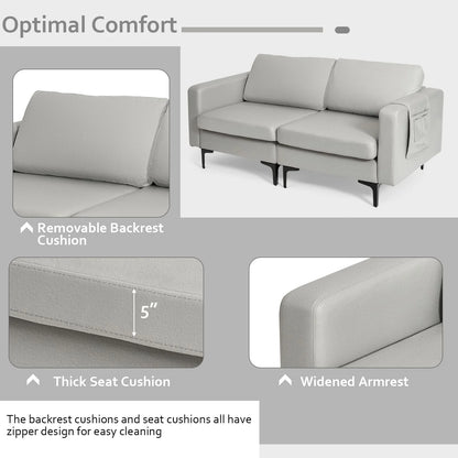 2-Seat Modern Sofa Couch with Detachable Remote Control Holder