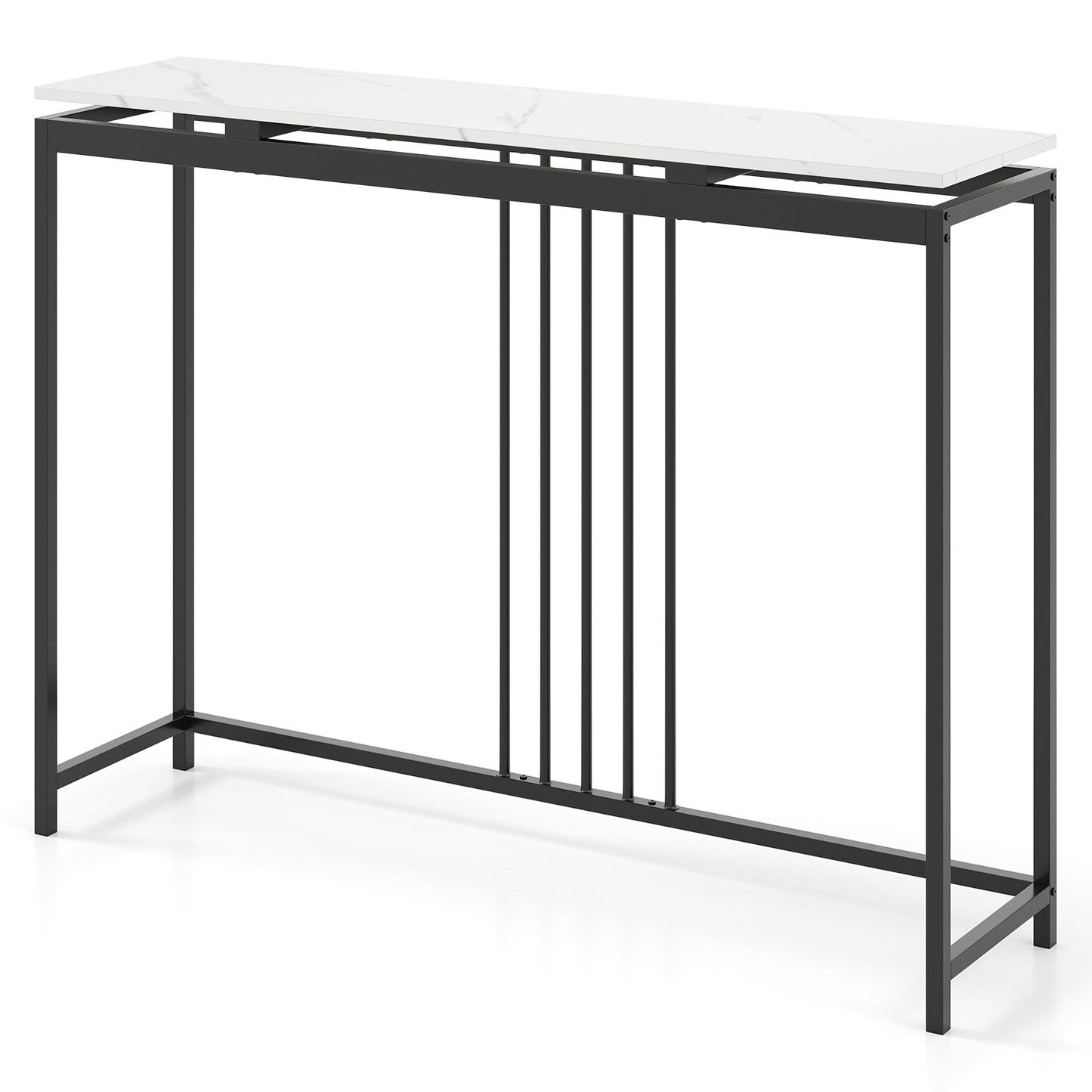 120Cm Console Table Narrow Entryway Table with Faux Marble Tabletop