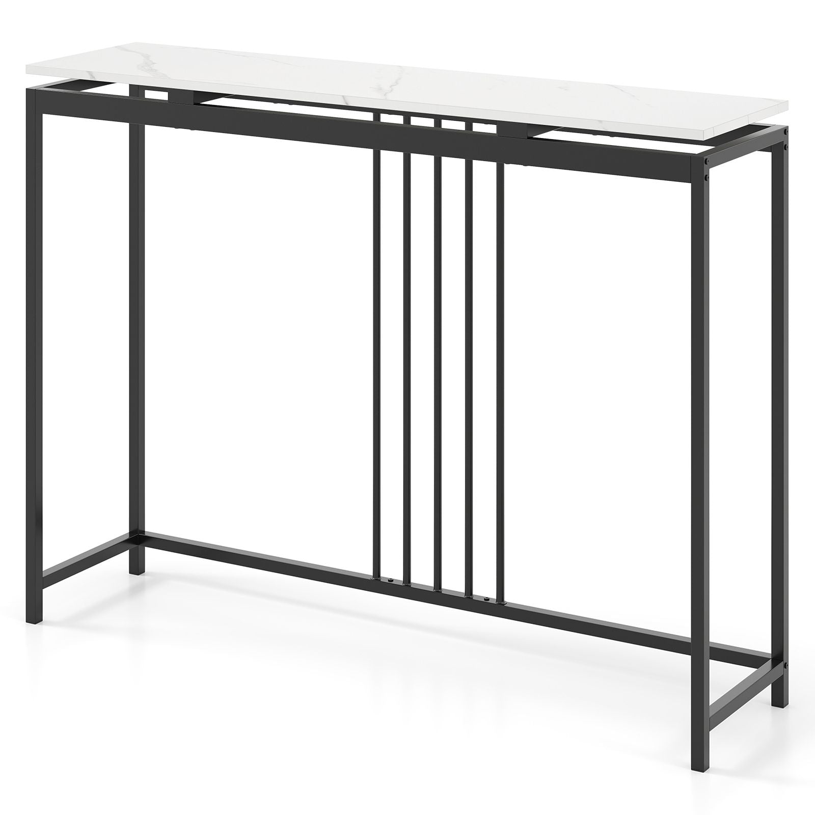 120Cm Console Table Narrow Entryway Table with Faux Marble Tabletop