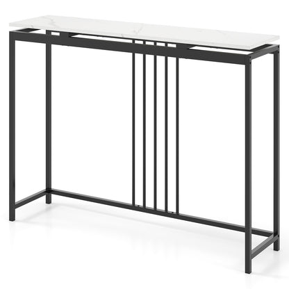 120Cm Console Table Narrow Entryway Table with Faux Marble Tabletop