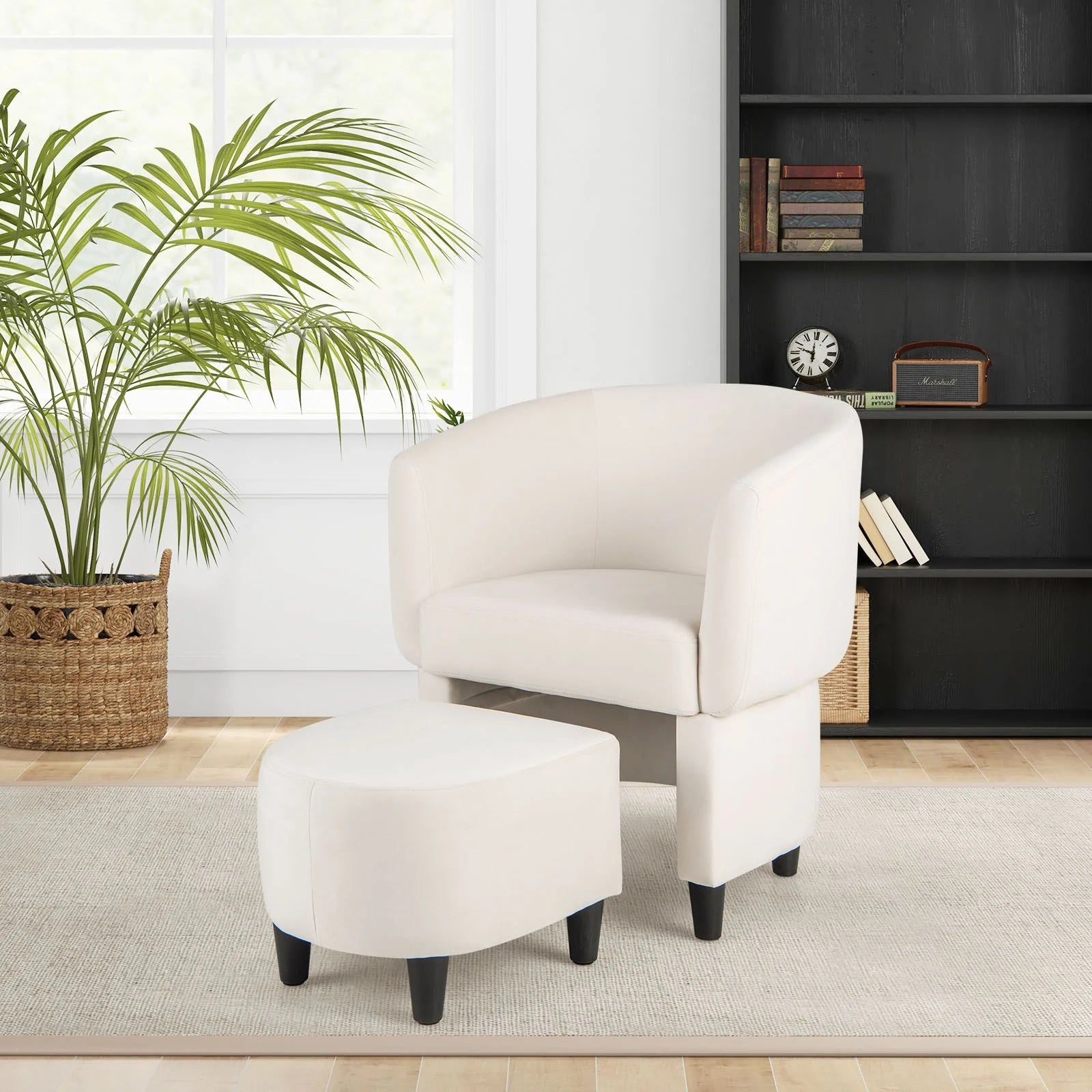 Upholstered Velvet Barrel Chair Modern Club Chair with Ottoman