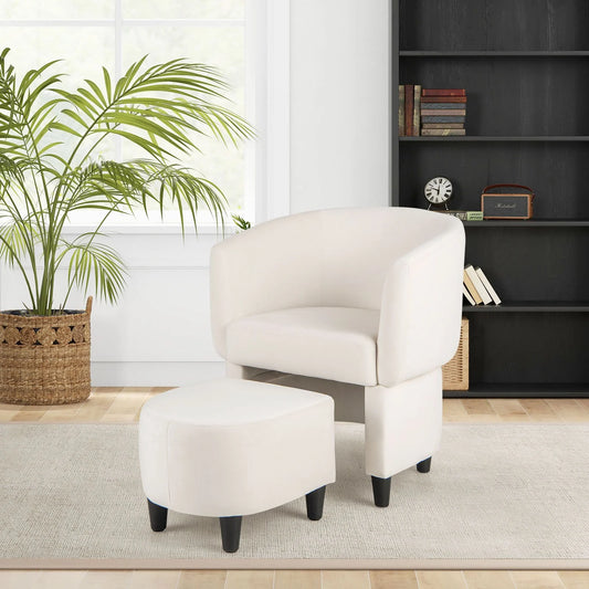 Upholstered Velvet Barrel Chair Modern Club Chair with Ottoman