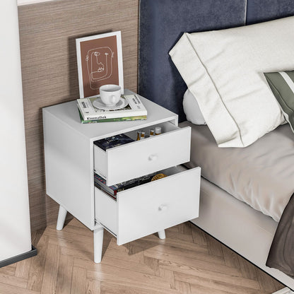 2-Drawer Nightstand with Solid Rubber Wood Legs and Large Storage Space