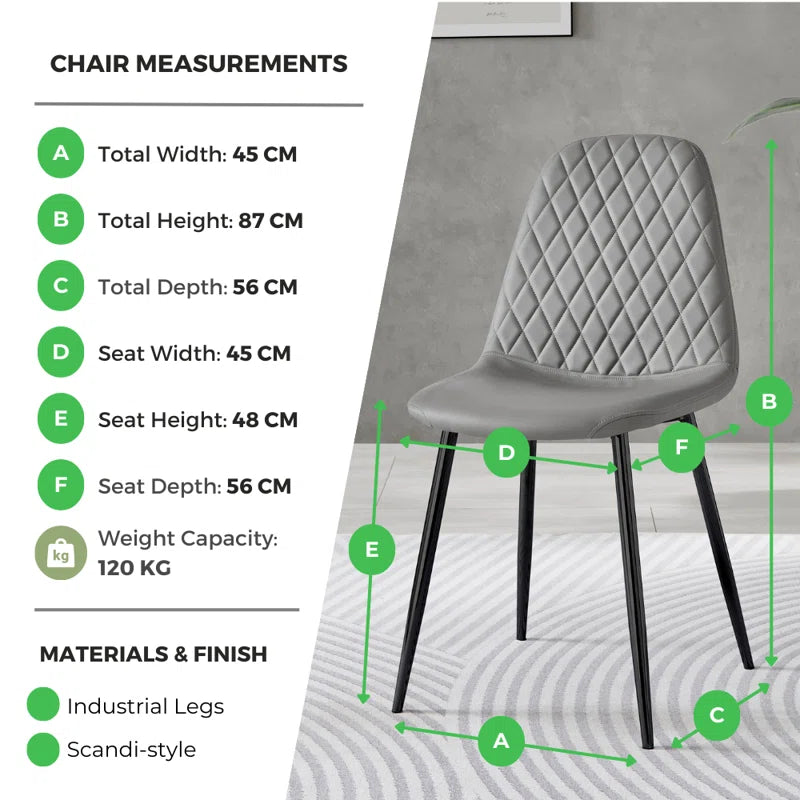 Corova Faux Leather Modern Dining Chairs with Metal Tapered Legs & Diamond Stitching