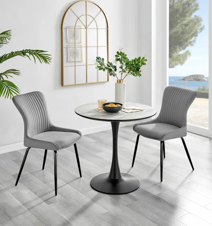 Eubanks White Marble Effect Melamine round 80Cm Dining Table and Chairs - 2 Velvet Dining Chairs