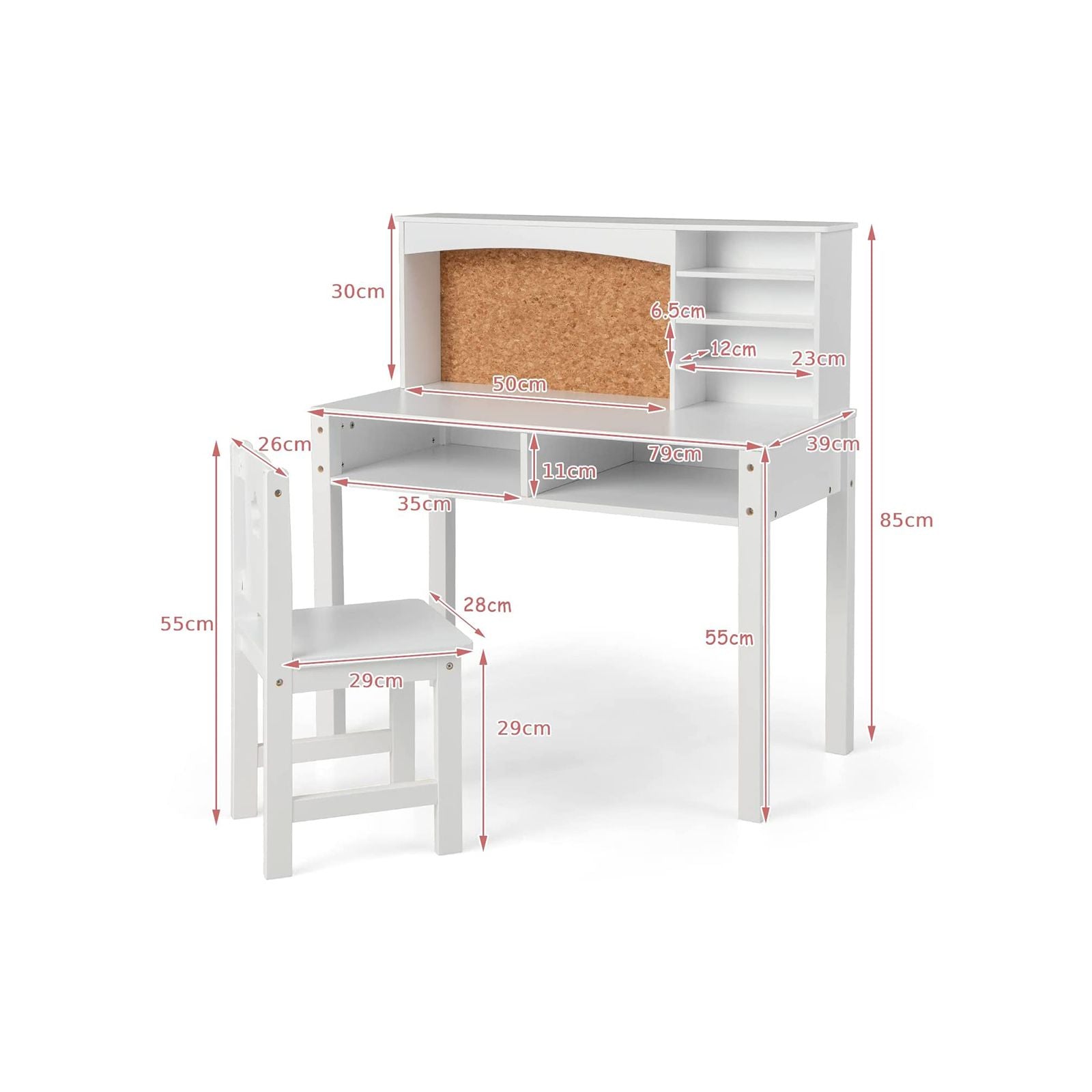 Wooden Kids Desk and Chair Set with Hutch for Studying and Reading