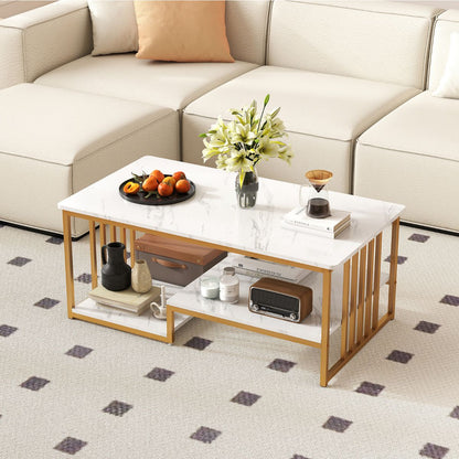 Faux Marble Coffee Table with Open Storage Shelf
