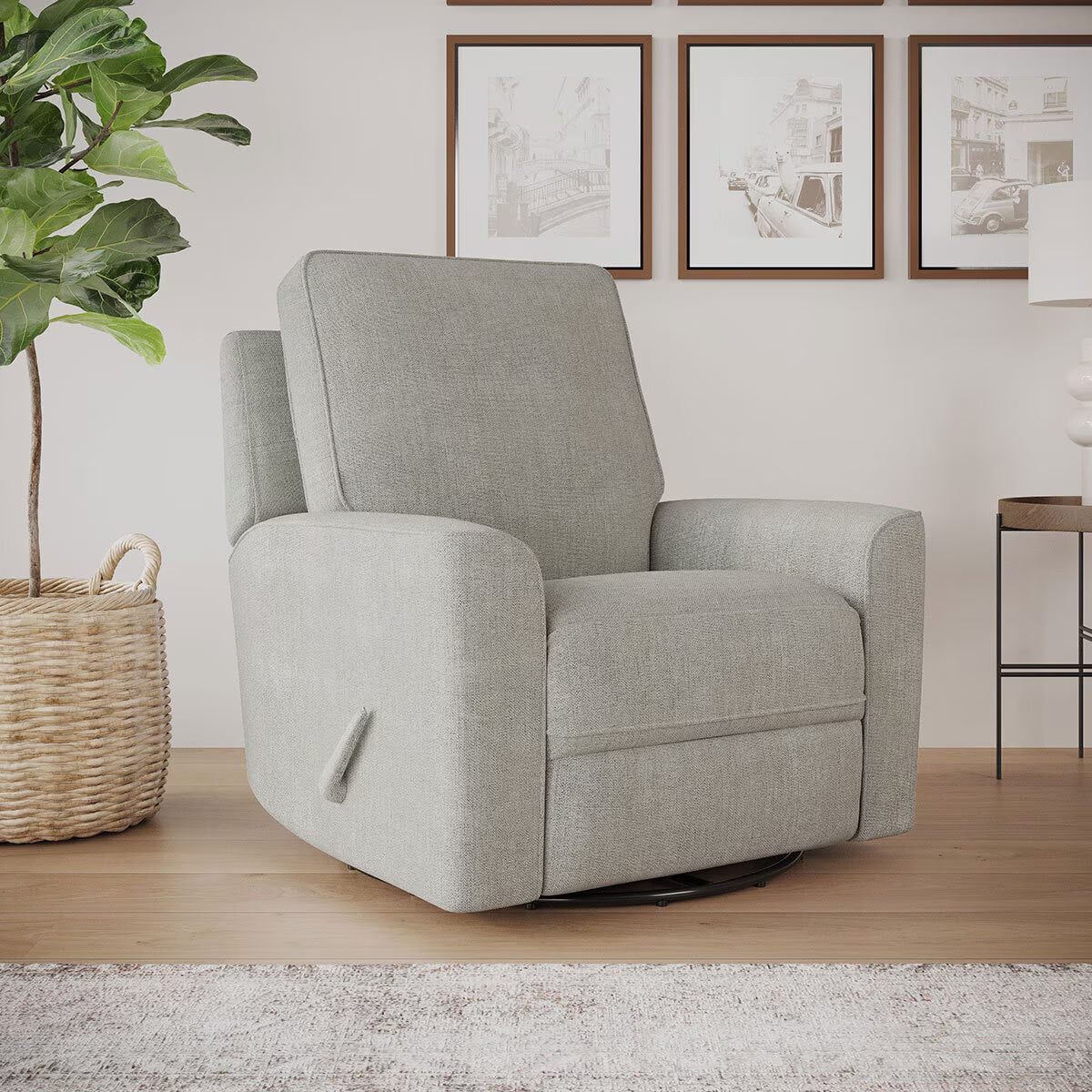 Paxley Grey Fabric Swivel Recliner Chair