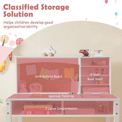 Wooden Kids Desk and Chair Set with Hutch for Studying and Reading